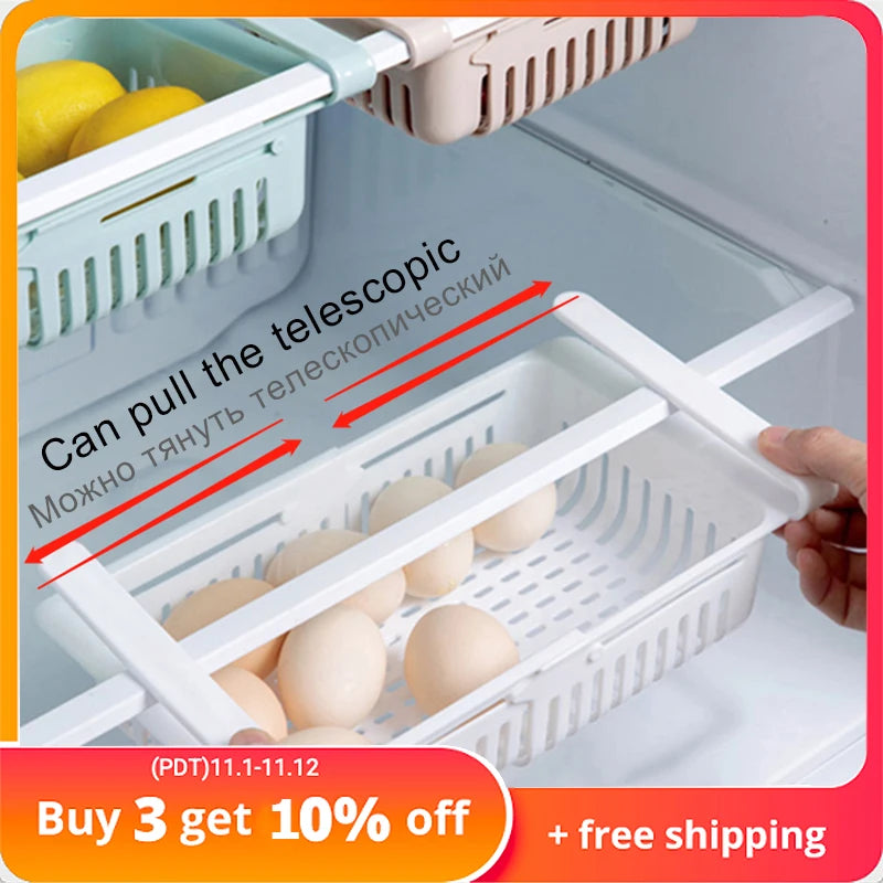Refrigerator Drawer Organizer - Retractable Clip-On Pull-Out Bin for Fridge Shelf Storage, Everstock