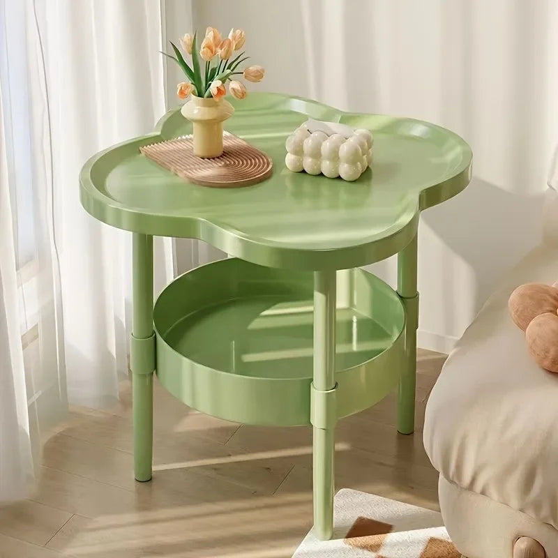 Sofa Side Table with Shelf - Two-Tier Plastic Storage Stand, 37 x 37 x 48cm, for Living Room and Balcony, Everstock