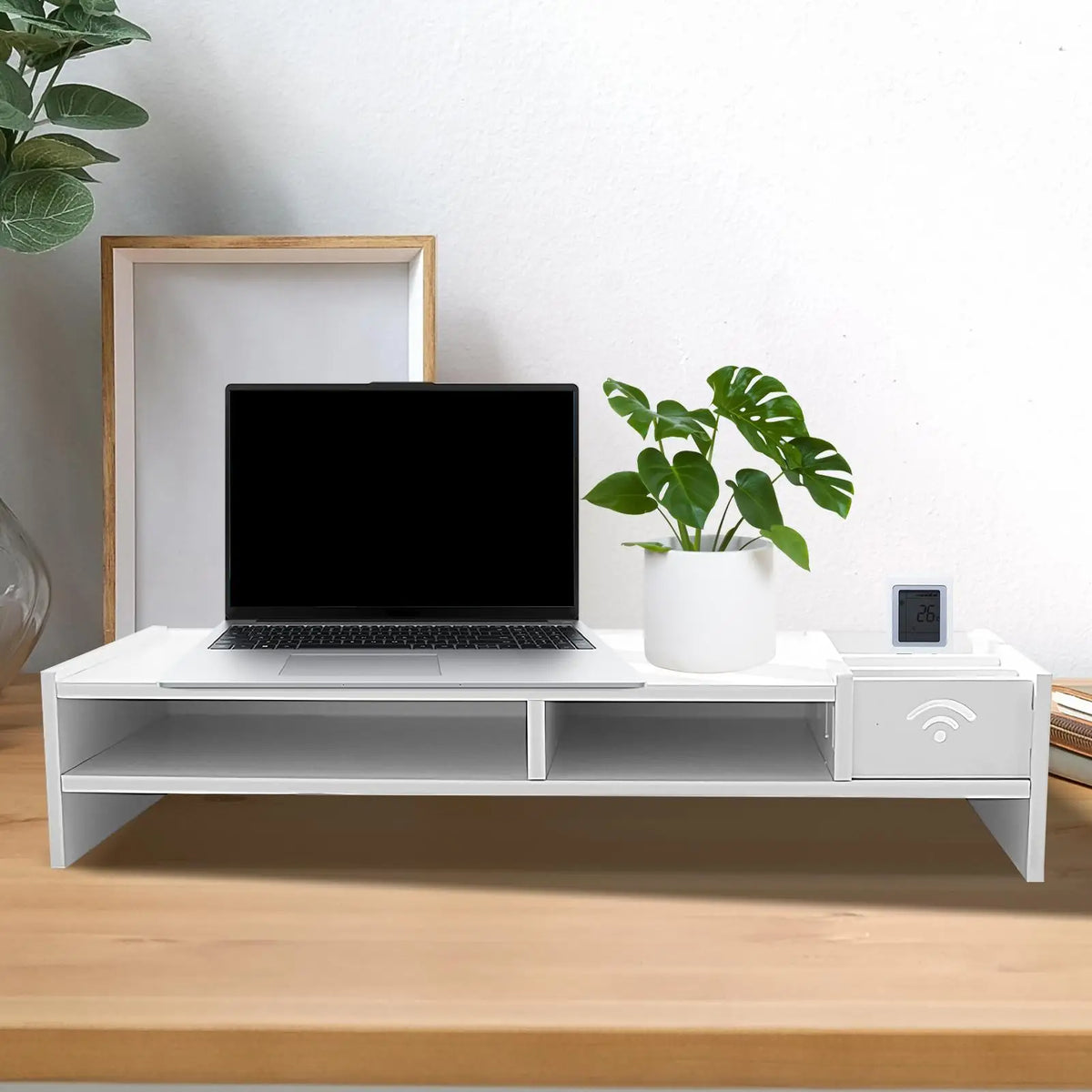 Monitor Riser with 3-Tier Shelf - Wood Desk Organizer Stand for Screens, Books and Study or Gaming Desks, Everstock