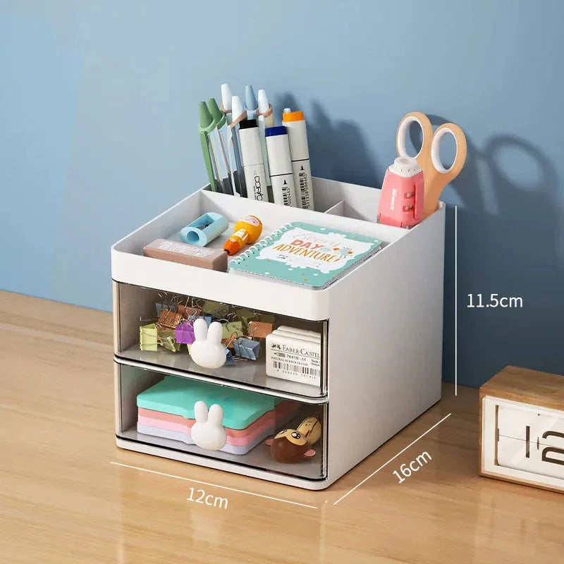 Small Desk Organizer with Drawer - Compact Desktop Storage for Pens, Business Cards & Phone, Office Desk, Everstock