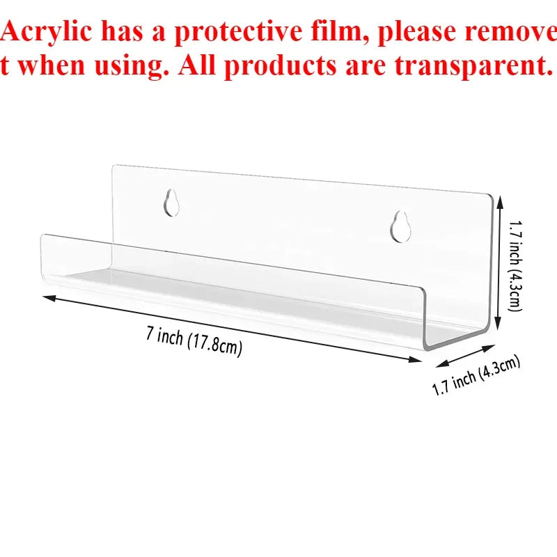 Vinyl Record Wall Shelf - Clear Acrylic Display Ledge in 4, 7 and 12 Inch for LPs, CDs and Albums, Everstock