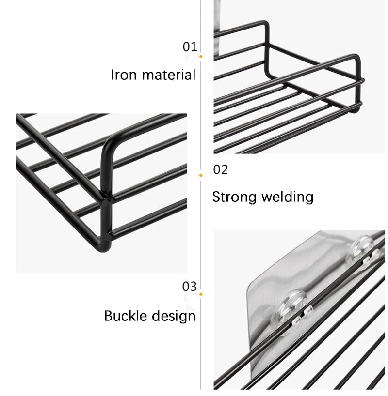 Black Iron Corner Caddy Rack - Punch-Free Shower Storage Shelf, Everstock