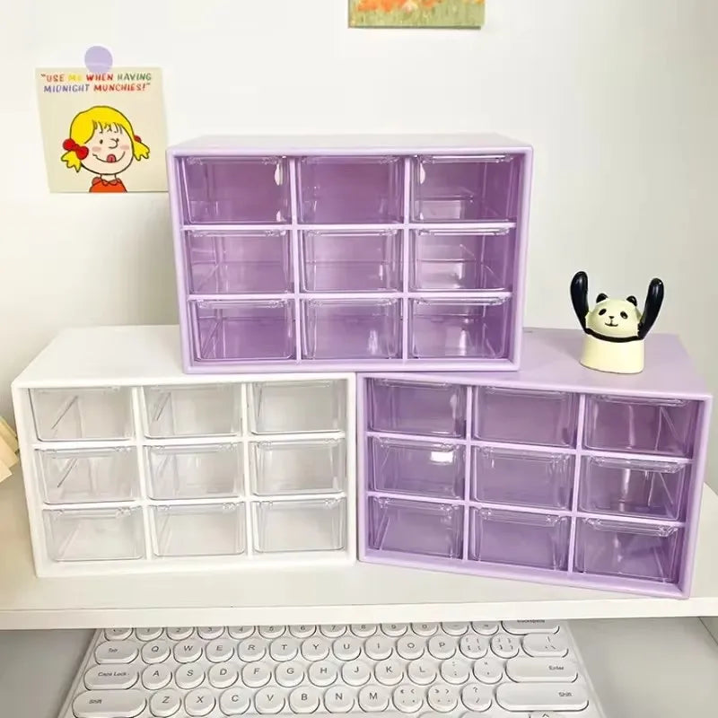 9-Grid Desk Organizer - Clear PP Plastic Storage Box with Mini Drawers for a Student Desk or Wall, Everstock