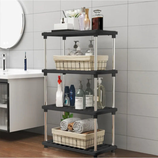 Floor Standing Storage Shelf - Multi-Tier Plastic Shelving Unit for Living Room, Kitchen & Bathroom, Everstock
