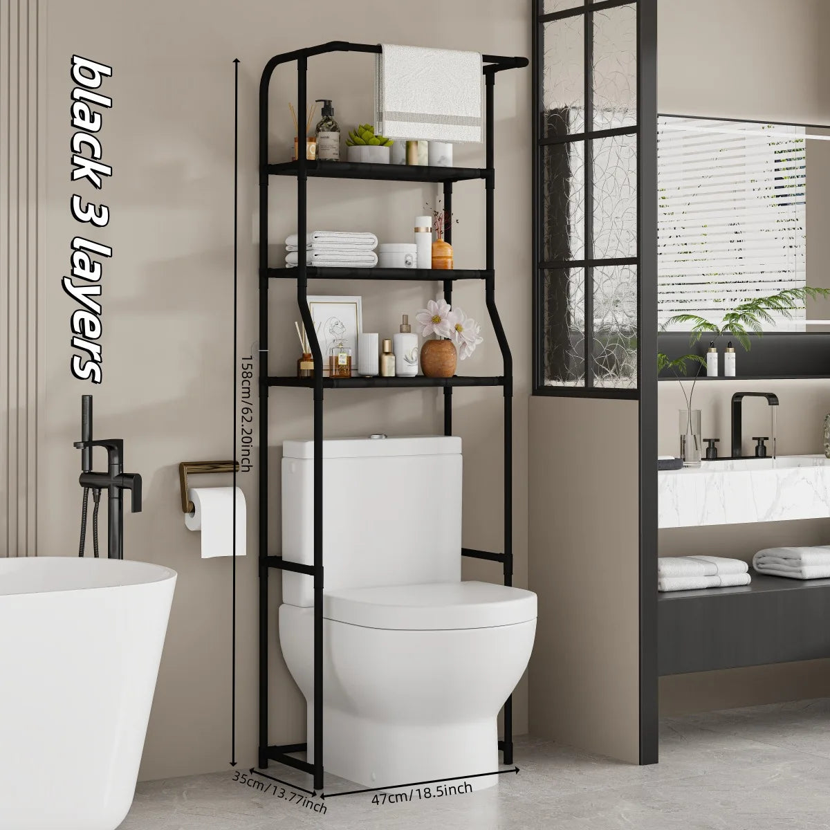 Over-the-Toilet Storage Shelf - 3-Tier Freestanding Cabinet with Towel Rack, Everstock