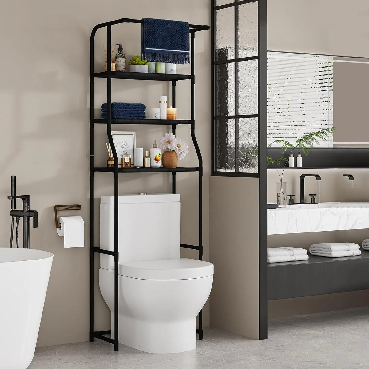 Over-the-Toilet Storage Shelf - 3-Tier Freestanding Cabinet with Towel Rack, Everstock