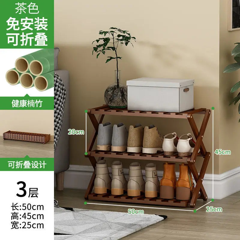 Folding Shoe Rack Stand - No-Assembly Multi-Layer Wooden Shoe Storage for Entryway and Front Door, Everstock