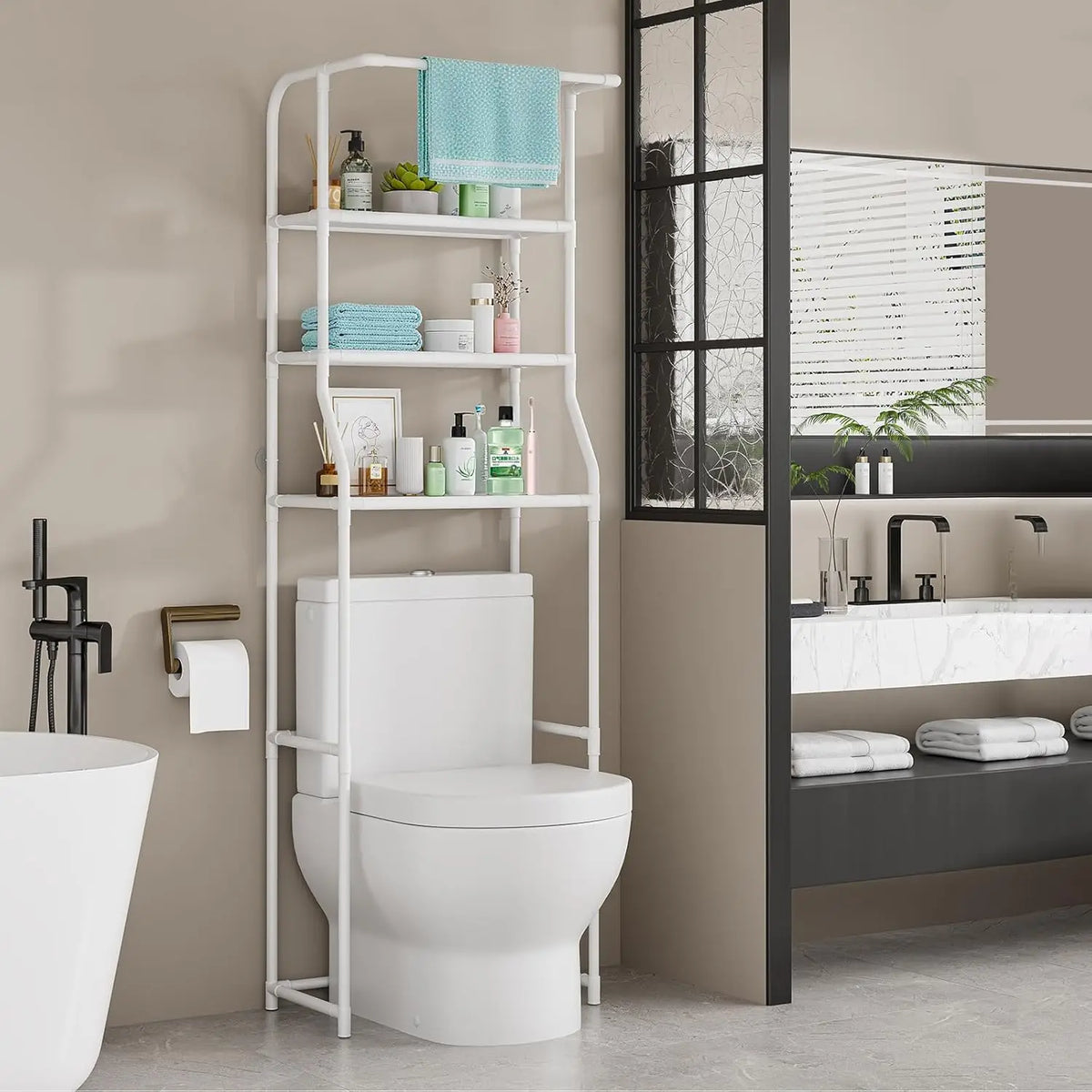 Over-the-Toilet Storage Shelf - 3-Tier Freestanding Cabinet with Towel Rack, Everstock