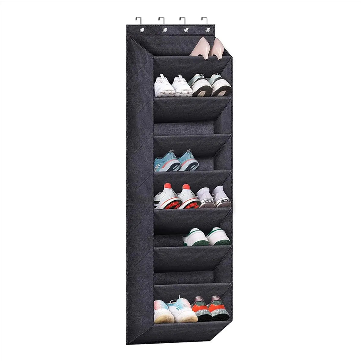 Over-the-Door Shoe Organizer - 8 Deep Pockets, 4 Metal Hooks, Narrow Oxford Hanging Rack for Closets & Boots, Everstock