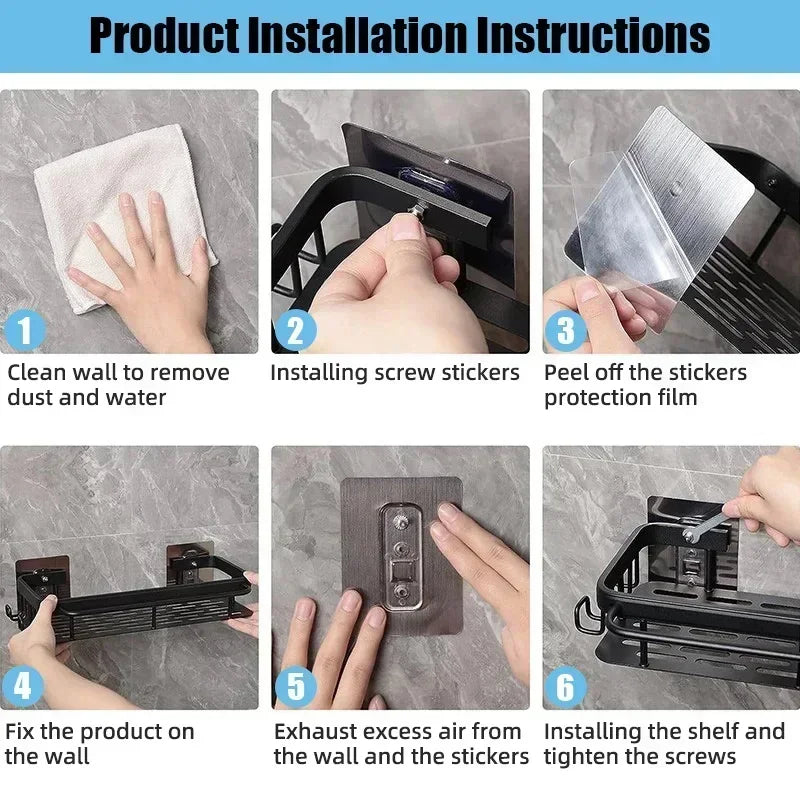 Aluminum Alloy No-Drill Shower Shelf - Shampoo Rack Organizer for Bathroom & Kitchen, Everstock