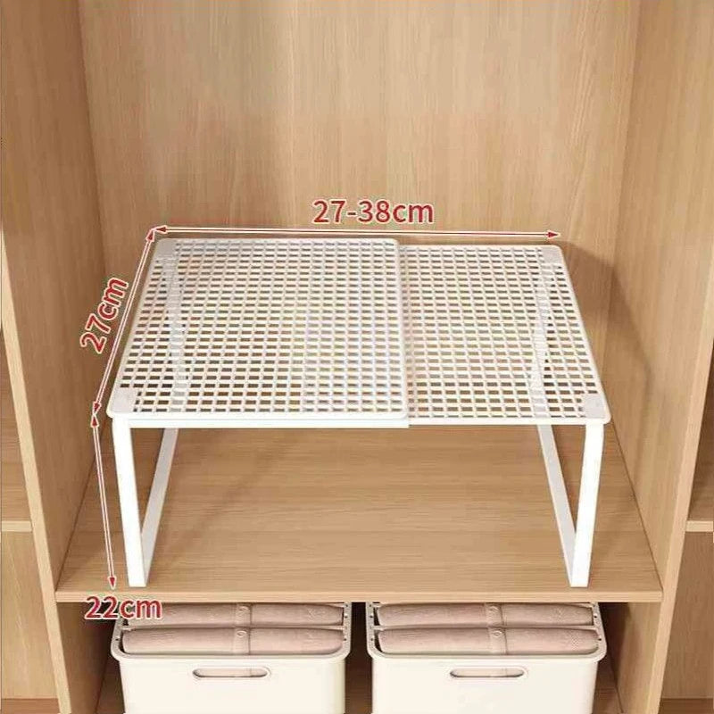 Retractable Closet Shelf Organizer - Carbon Steel Stackable Cabinet Shelf Rack, Adjustable Length for Wardrobes, Everstock