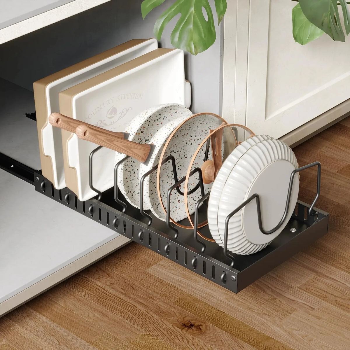 Pull-Out Cabinet Organizer - Adjustable Iron Rack for Pots, Pans, Lids & Spices, Kitchen Storage, Everstock