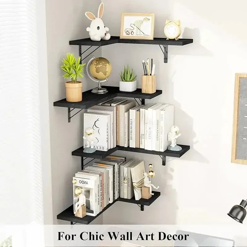 Wood Corner Shelf - Wall-Mounted Space-Saving Floating Display Shelf for Living Room & Bedroom, Everstock
