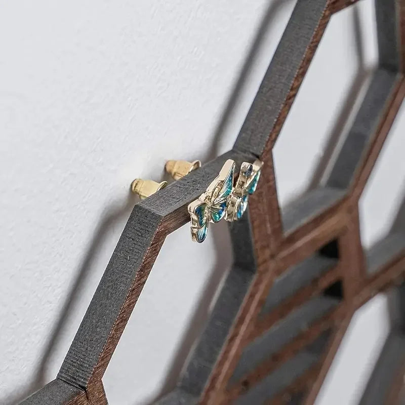 Honeycomb Earring Organizer - Wall-Mounted Wooden Jewelry Display Rack for Bedroom & Vanity, Everstock