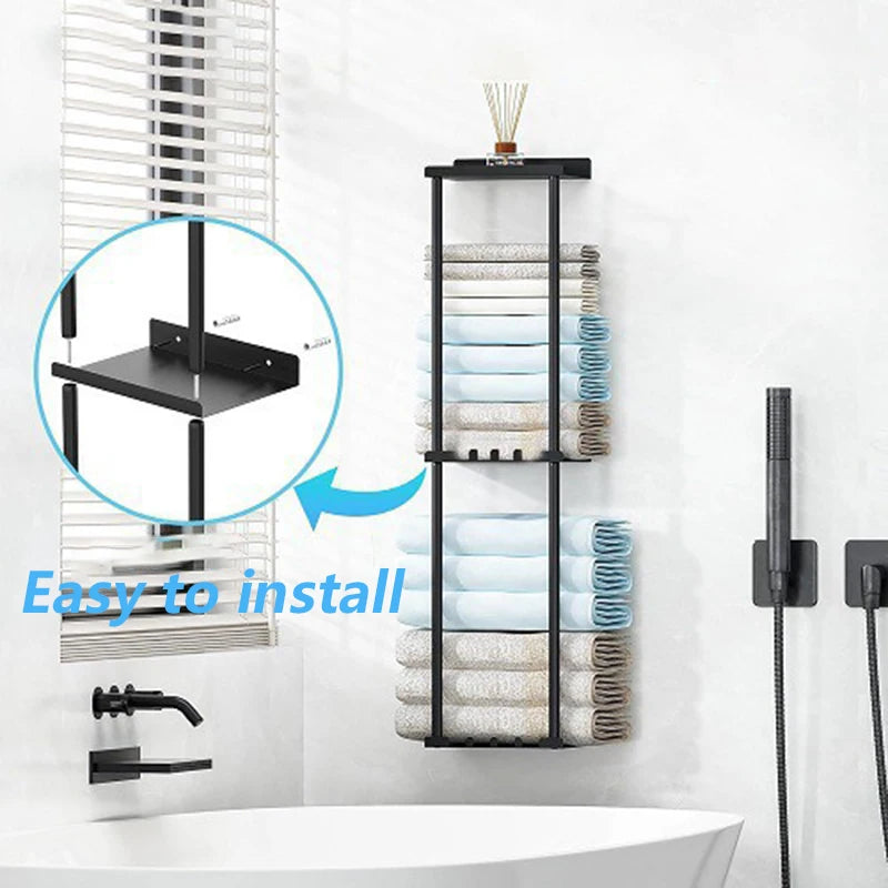 Metal 3-Tier Wall Shelf - Multifunctional Towel Holder Rack for Bathroom Organization, Everstock