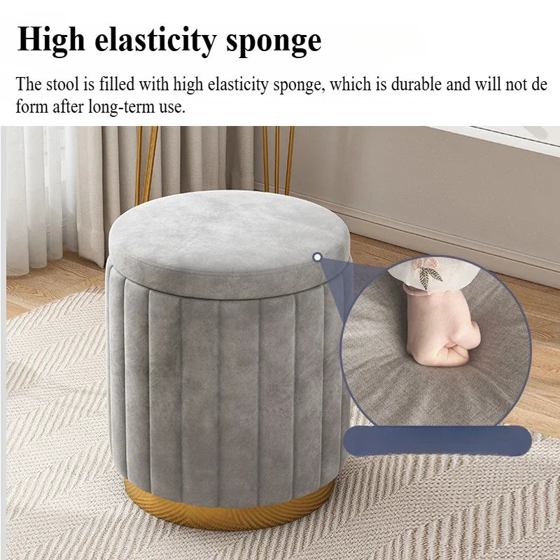 Round Storage Ottoman Stool - Cushioned Metal-Framed Vanity Seat with Hidden Storage for Bedroom Dressing Table, Everstock