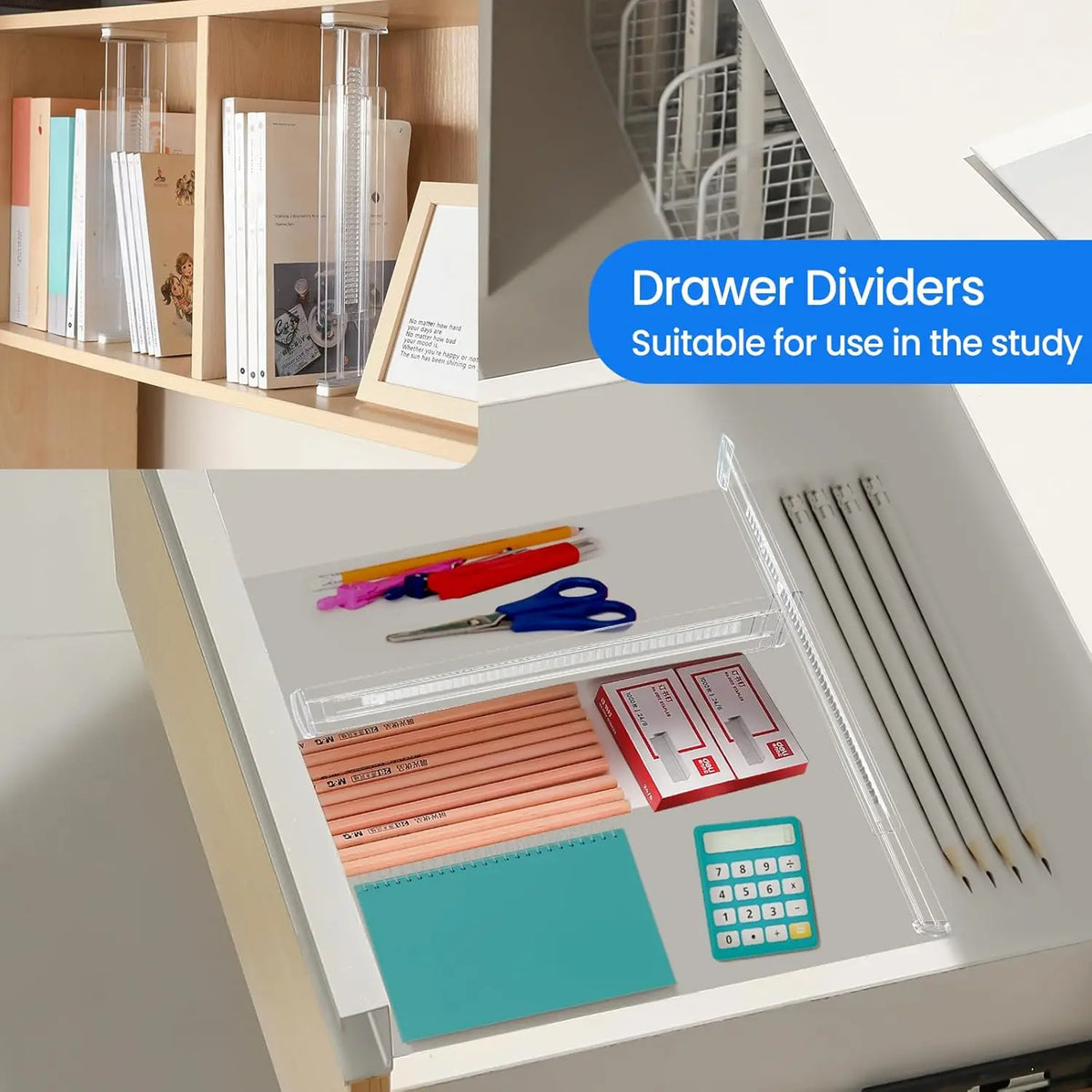 Expandable Drawer Dividers 4 Pack - Adjustable Plastic Drawer Organizer for Dresser, Kitchen & Office, Everstock