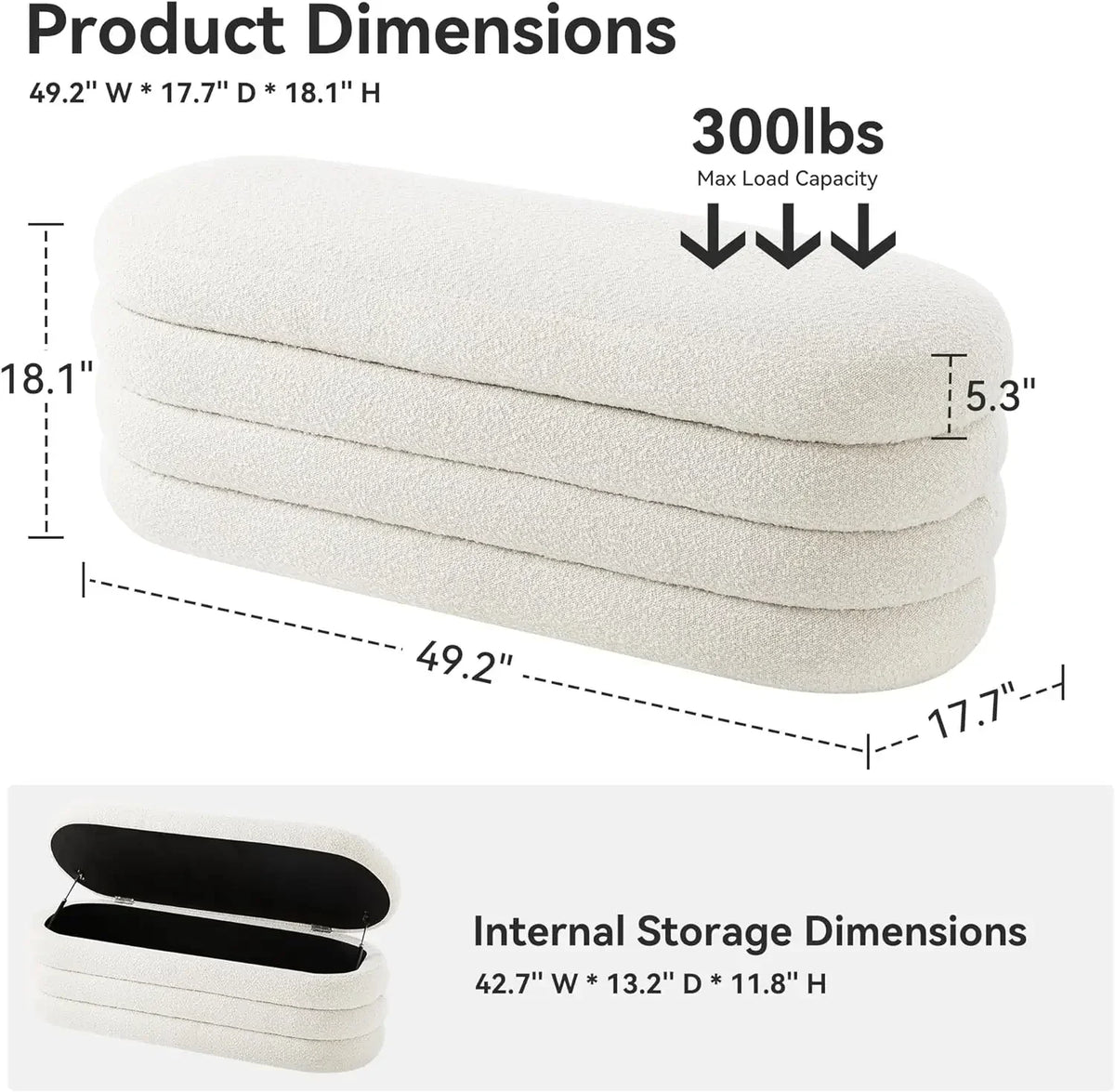 End of Bed Storage Bench - 49.2 Inch Cotton Linen Upholstered Ottoman Bench for Bedroom and Closet, Everstock