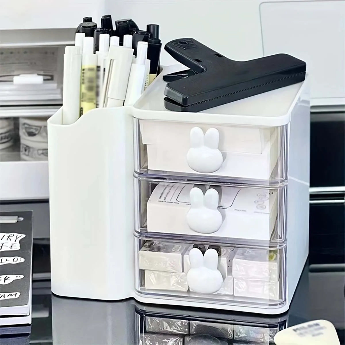Desk Organizer with Drawer - PP Dust-Proof Stationery Storage Box for Office Supplies & Cosmetics, Everstock