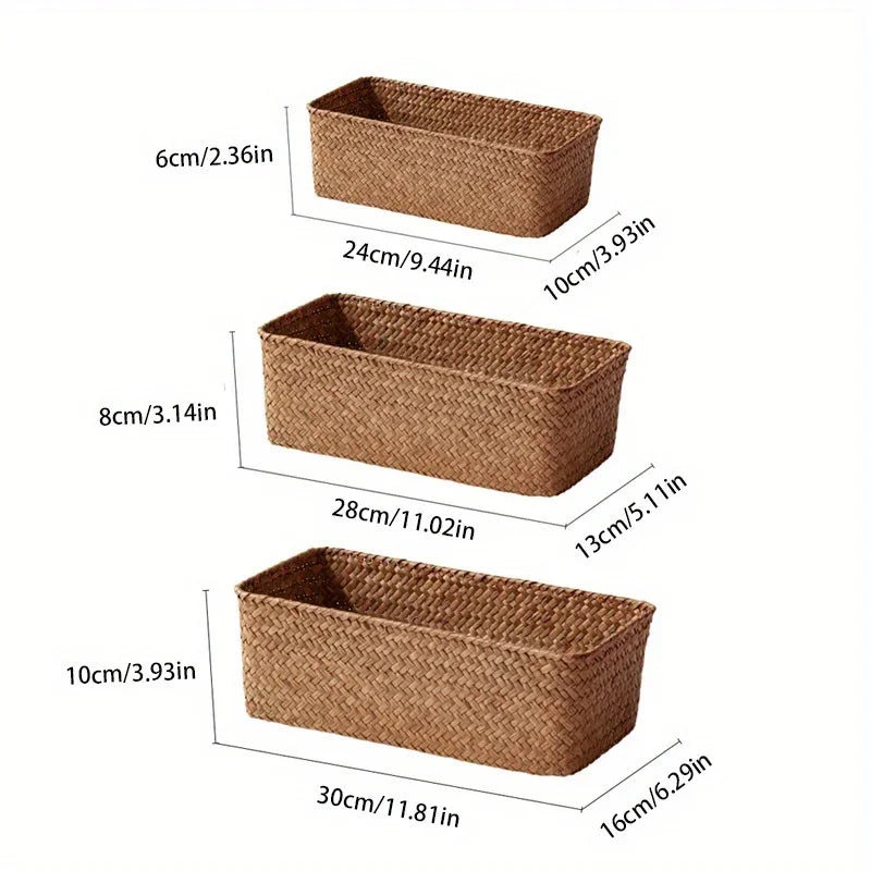 Seagrass Storage Basket - Handwoven Rectangular Organizer for Bathroom Counter, Shelf and Kitchen Sundries, Everstock
