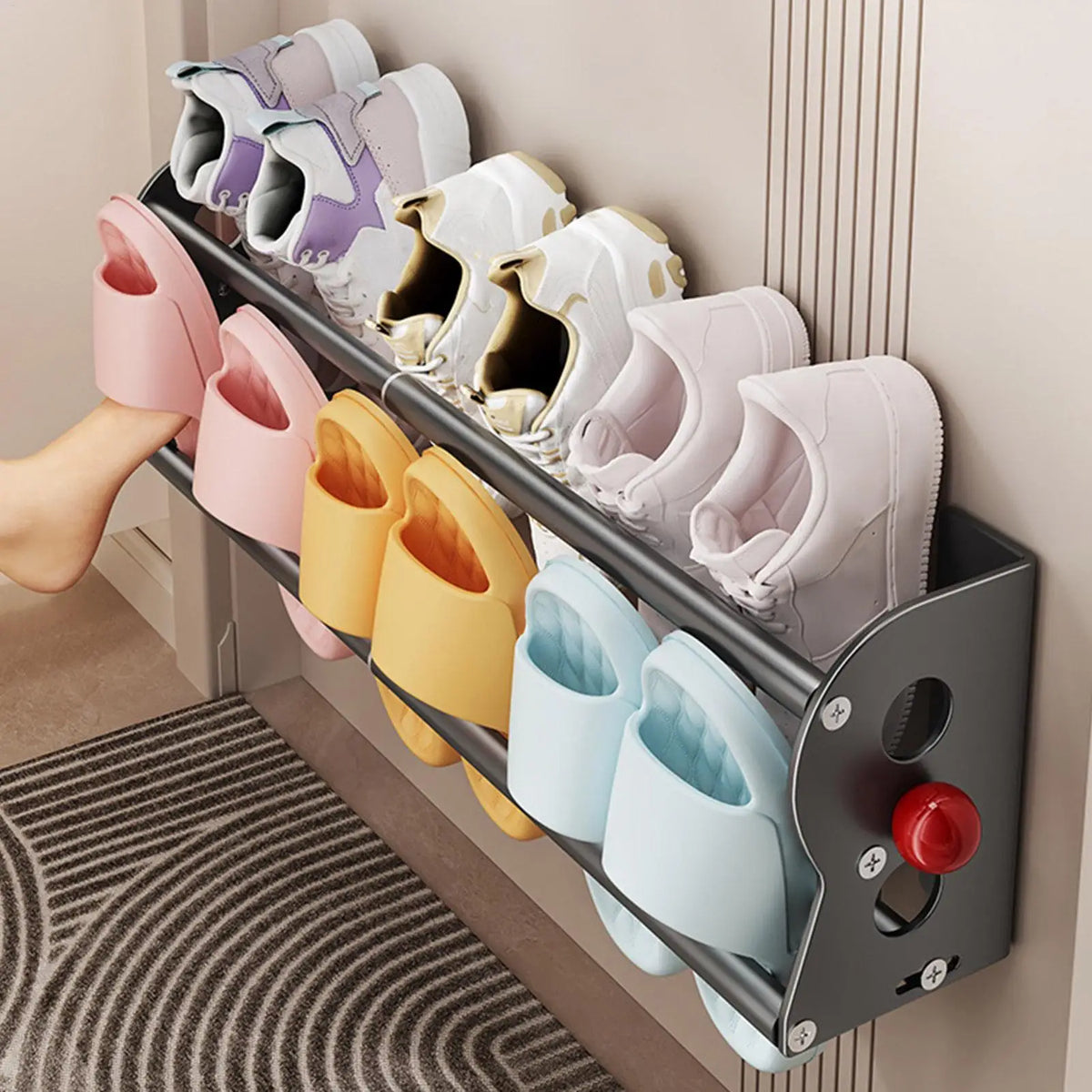 Magnetic Shoe Rack for Metal Doors - Expandable Double-Layer Carbon Steel Organizer, Extends 40-73 cm, Everstock