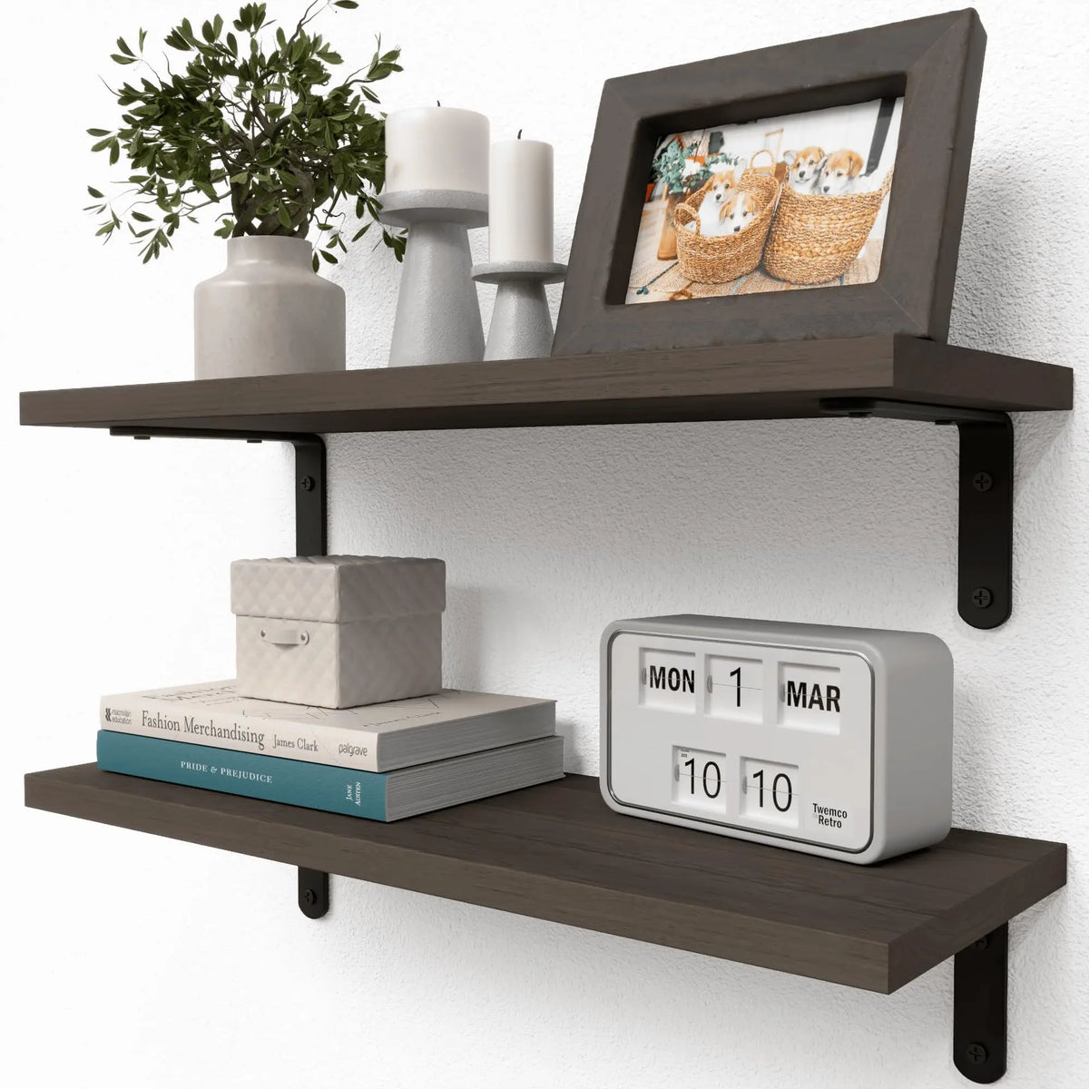 Farmhouse Wood Floating Shelves Set of 2 - Wall-Mounted Bookshelf Ledges for Living Room and Bedroom, Everstock