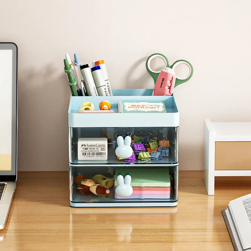 Small Desk Organizer with Drawer - Plastic Desktop Storage Box for Business Cards, Pens and Phone, Everstock