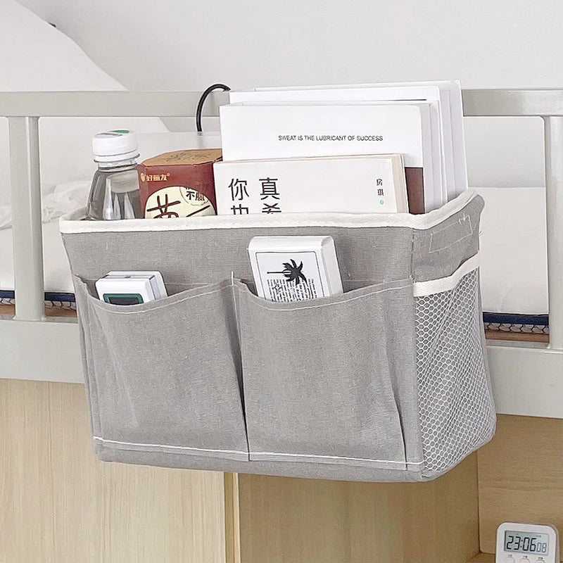 Bed Rail Hanging Organizer - Canvas Bedside Basket with Iron Frame for Books, Phones and Remotes, Everstock