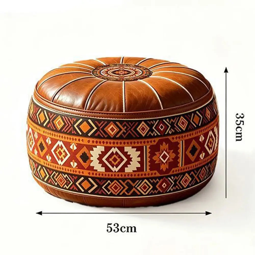 Fillable Storage Ottoman Pouf - Round Moroccan PU Leather Floor Seat, 53 x 53 x 35cm, for Living Room, Everstock