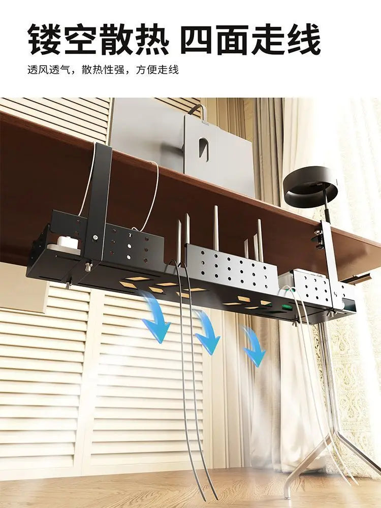 Metal Under-Desk Cable Tray - Clamp-On No-Drill Cord Organizer for Power Strips and Desk Accessories, Everstock