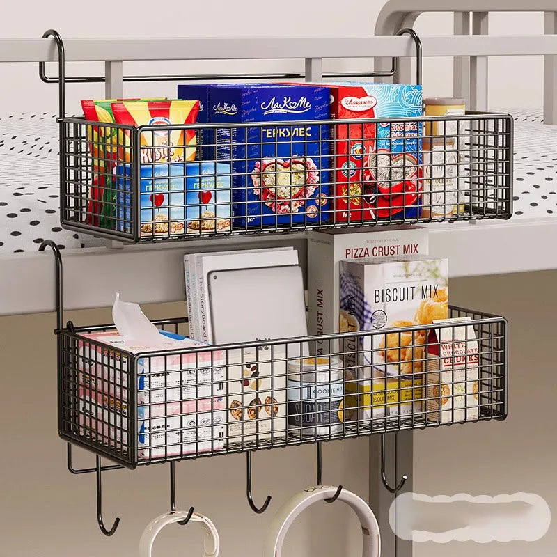 Bedside Grid Storage Rack - Hook-On Iron Wire Basket Shelf for Dorm Bunk Beds and Headboards, Everstock