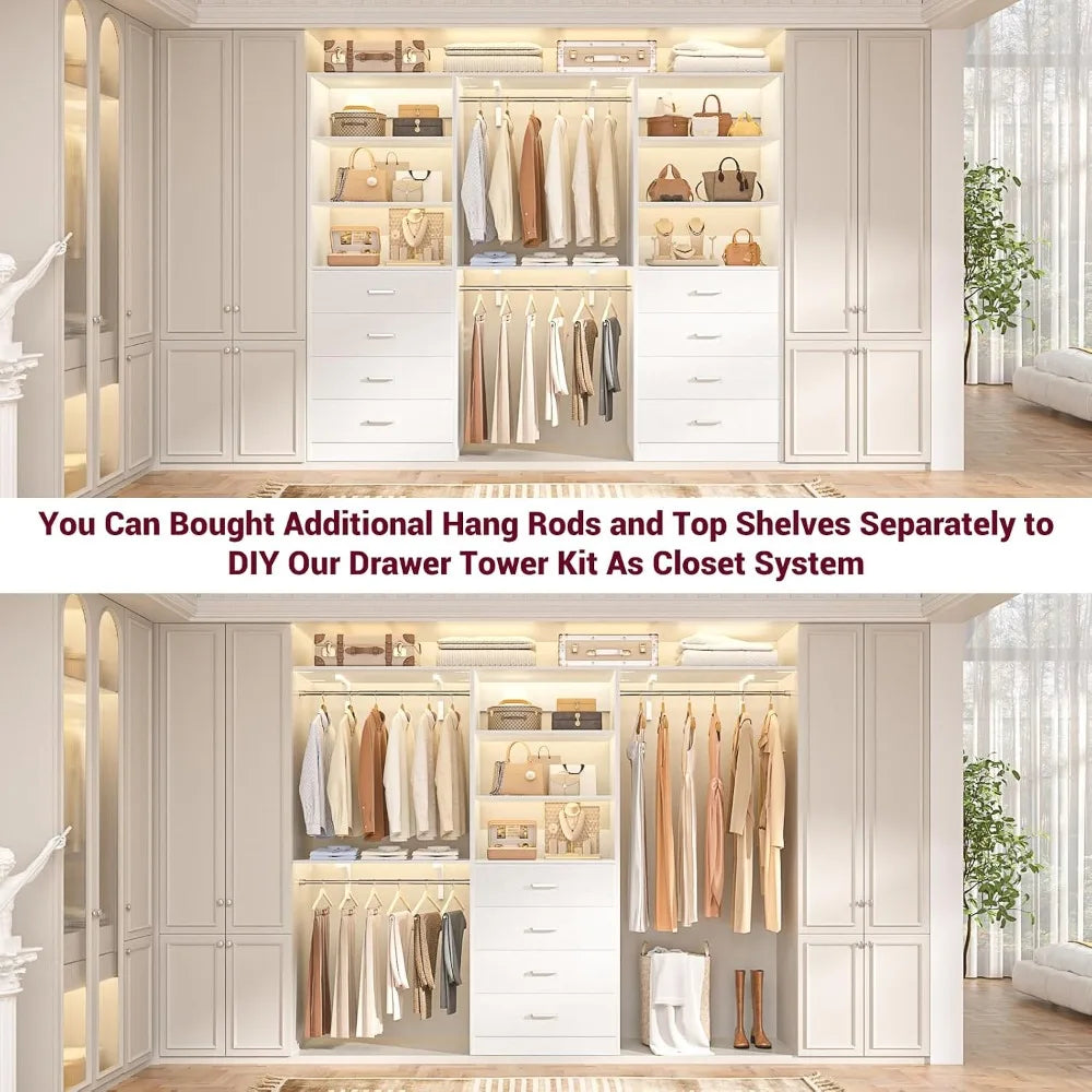Closet Drawer Organizer Unit - White Wood Storage System, 21.3 Inch Depth, for Wardrobe Shelves & Folded Clothes, Everstock