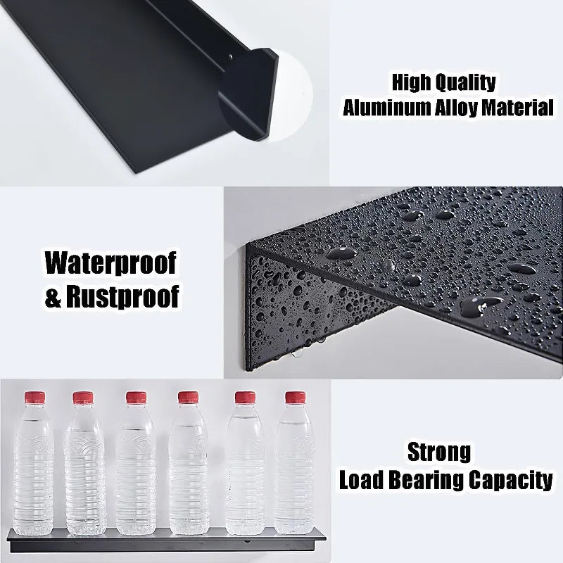 Modern Wall Shelf - Black Bathroom & Shower Storage Rack, 15-50cm Sizes, Everstock
