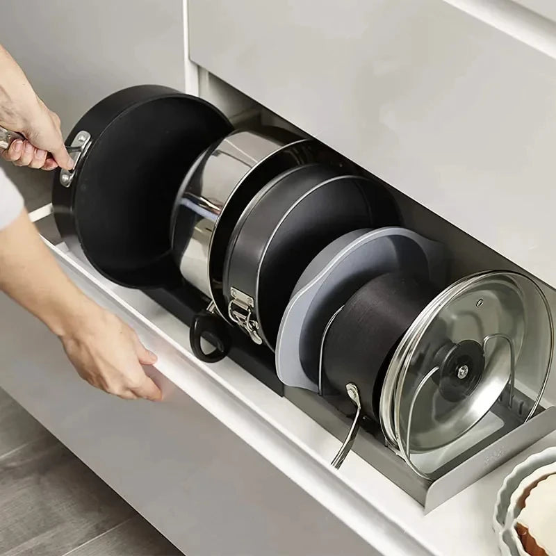 Pot and Pan Organizer Rack - Adjustable Connectable Lid Holder for Cabinets, Drawers & Countertops, Everstock