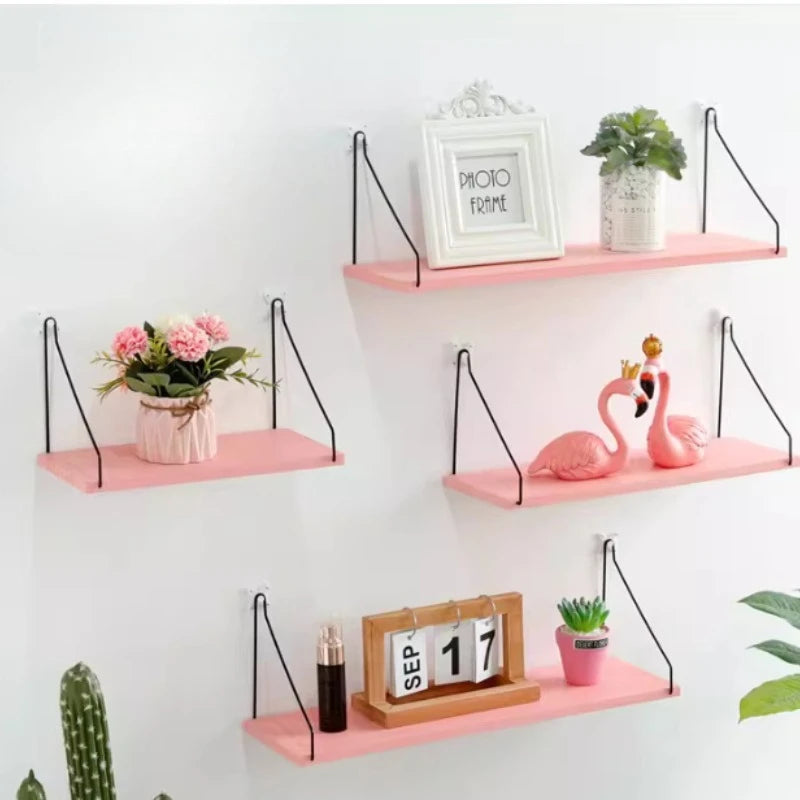 Wall-Mounted Storage Shelf - Wooden Display Rack with Iron Frame, 50 x 40 x 30 cm, for Living Room & Bedroom Walls, Everstock