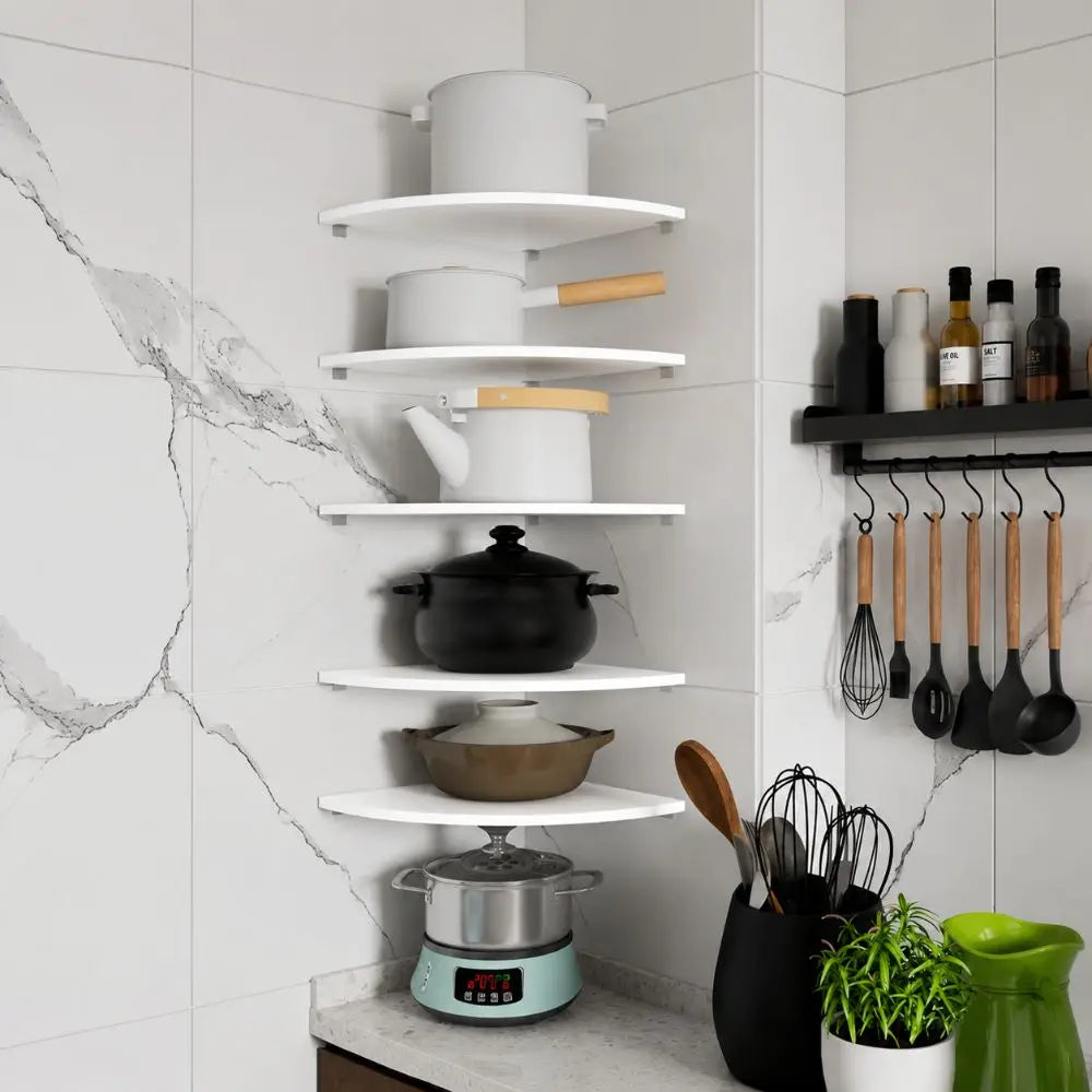 Corner Shelf Wall Mount - Waterproof PVC Quarter-Circle Floating Shelf for Bathroom & Kitchen, Everstock