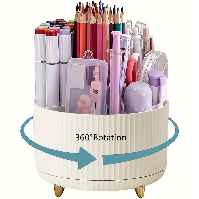 Rotating Pen Holder - 5 Compartment 360 Degree Desk Organizer in ABS Plastic for Pens, Rulers and Scissors, Everstock