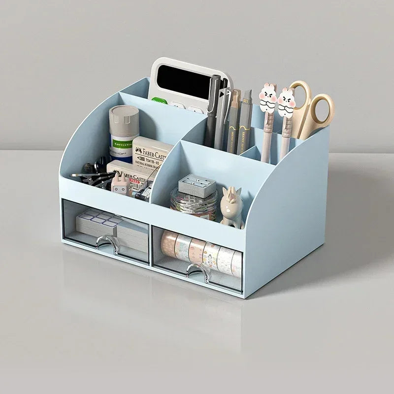 Desk Organizer with 4 Drawers - Plastic Stationery and Makeup Storage Box with 4 Open Compartments for a Desktop, Everstock