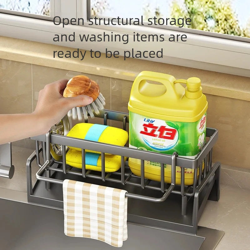 Sink Faucet Shelf Organizer - No-Drill ABS Rack with Drainage for Spices, Sponges & Kitchen Tools, Everstock