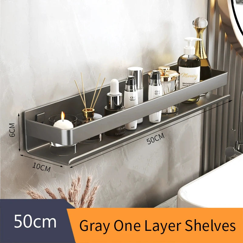 Gray Aluminum Wall-Mounted Shelf - Adjustable 30-50cm Shower Storage Rack for Bathroom, Everstock