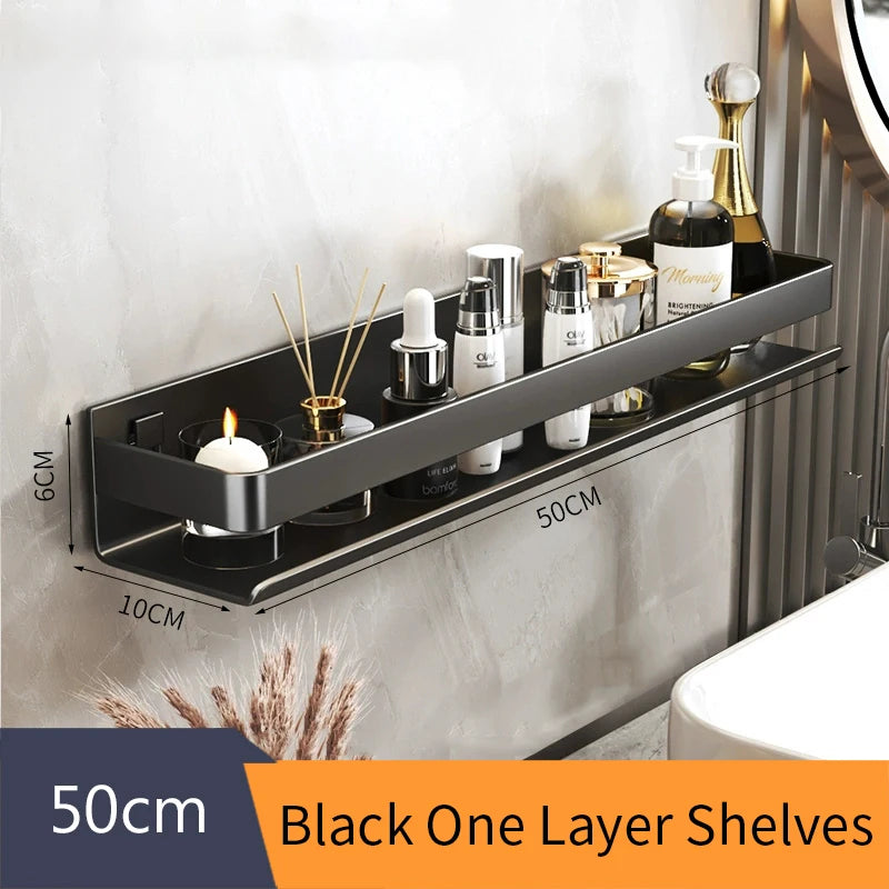 Gray Aluminum Wall-Mounted Shelf - Adjustable 30-50cm Shower Storage Rack for Bathroom, Everstock