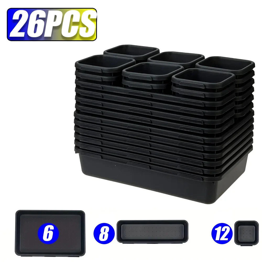 Drawer Organizer Tray Set - Interlocking PP Tool Bins in 3 Sizes for Workbench, Toolbox & Desk, Everstock