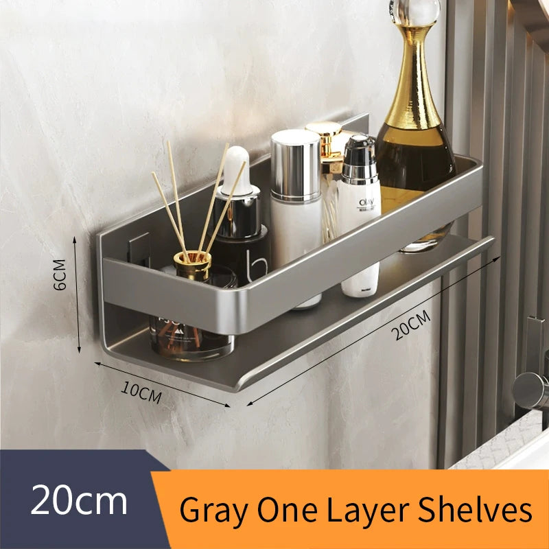 Gray Aluminum Wall-Mounted Shelf - Adjustable 30-50cm Shower Storage Rack for Bathroom, Everstock
