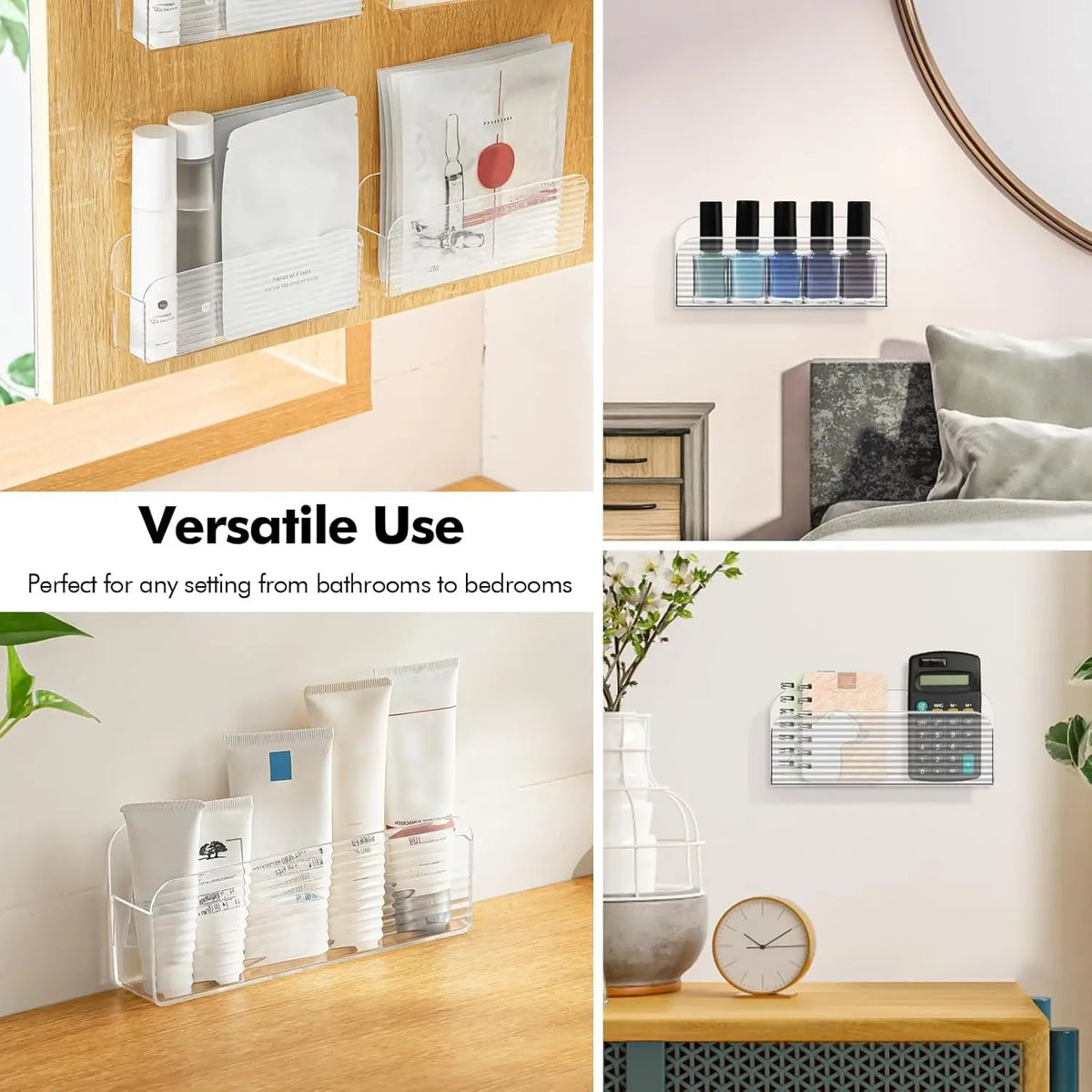 Adhesive Cabinet Door Organizer - Clear Slim Wall Mounted Storage Tray for Bathroom & Medicine Cabinets, Everstock
