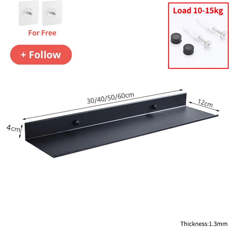 Matte Black Floating Wall Shelf - No-Drill Metal Shower Storage Organizer, Everstock