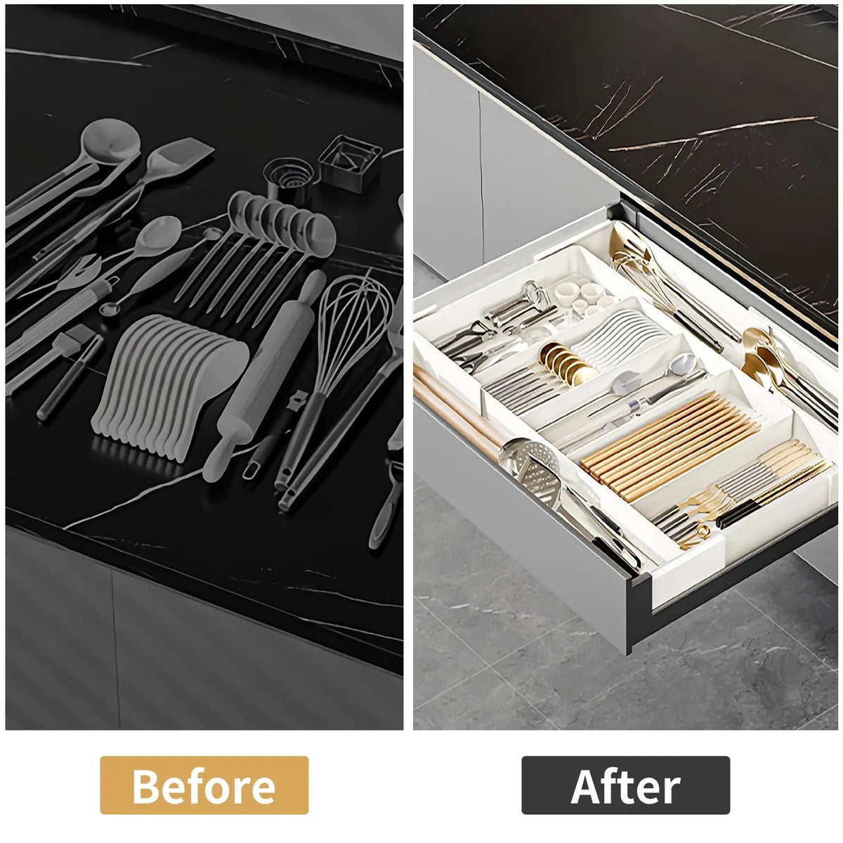 Expandable Cutlery Tray - Adjustable Kitchen Drawer Organizer for Spoons, Forks & Knives, 10.5-20.9 in, Everstock