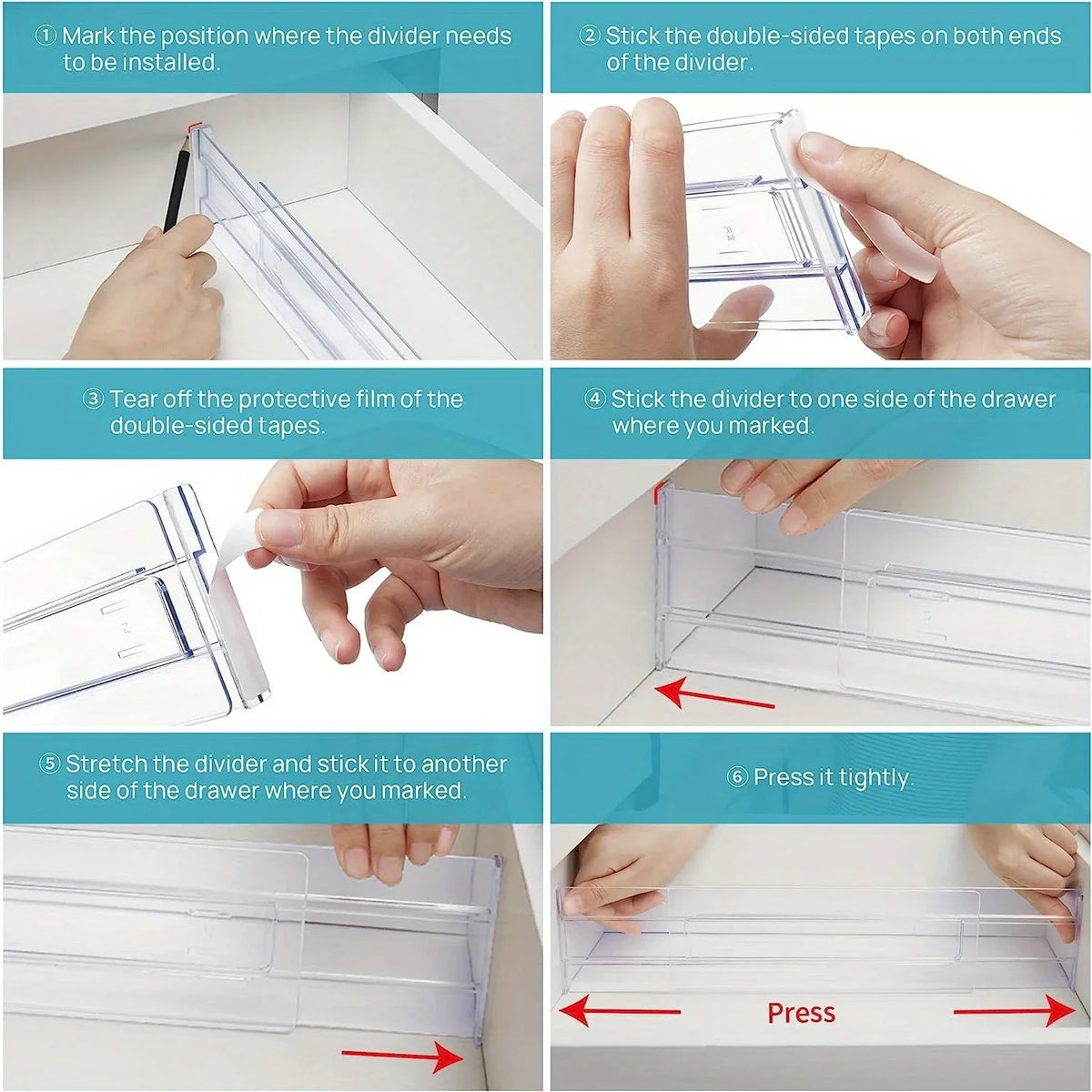 Expandable Drawer Separators - Adjustable Clear Dividers for Clothing, Utensils & Dresser Drawers, Everstock