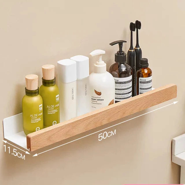 Solid Wood Corner Shelf - No-Drill Wall Mounted Shower Storage Rack for Bathroom, Everstock