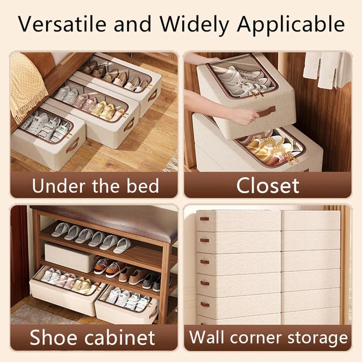 Foldable Shoe & Hat Storage Bins - Stackable Under-Bed Organizer for Closet Clothes Storage, Everstock