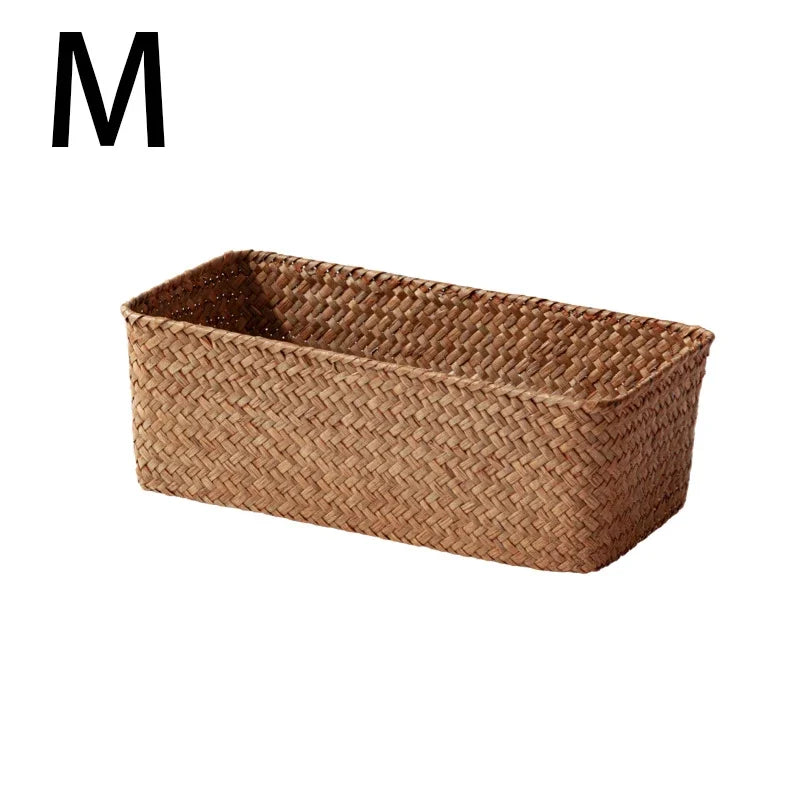 Seagrass Storage Basket - Handwoven Rectangular Organizer for Bathroom Counter, Shelf and Kitchen Sundries, Everstock
